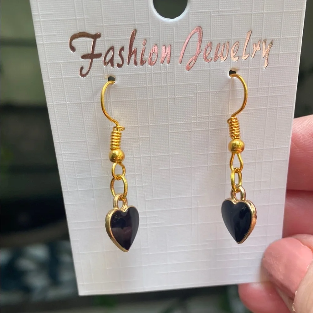 Gold and Black Heart Earrings